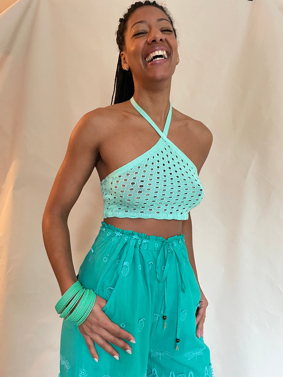 Knit Openwork Halter Top - abacaxi