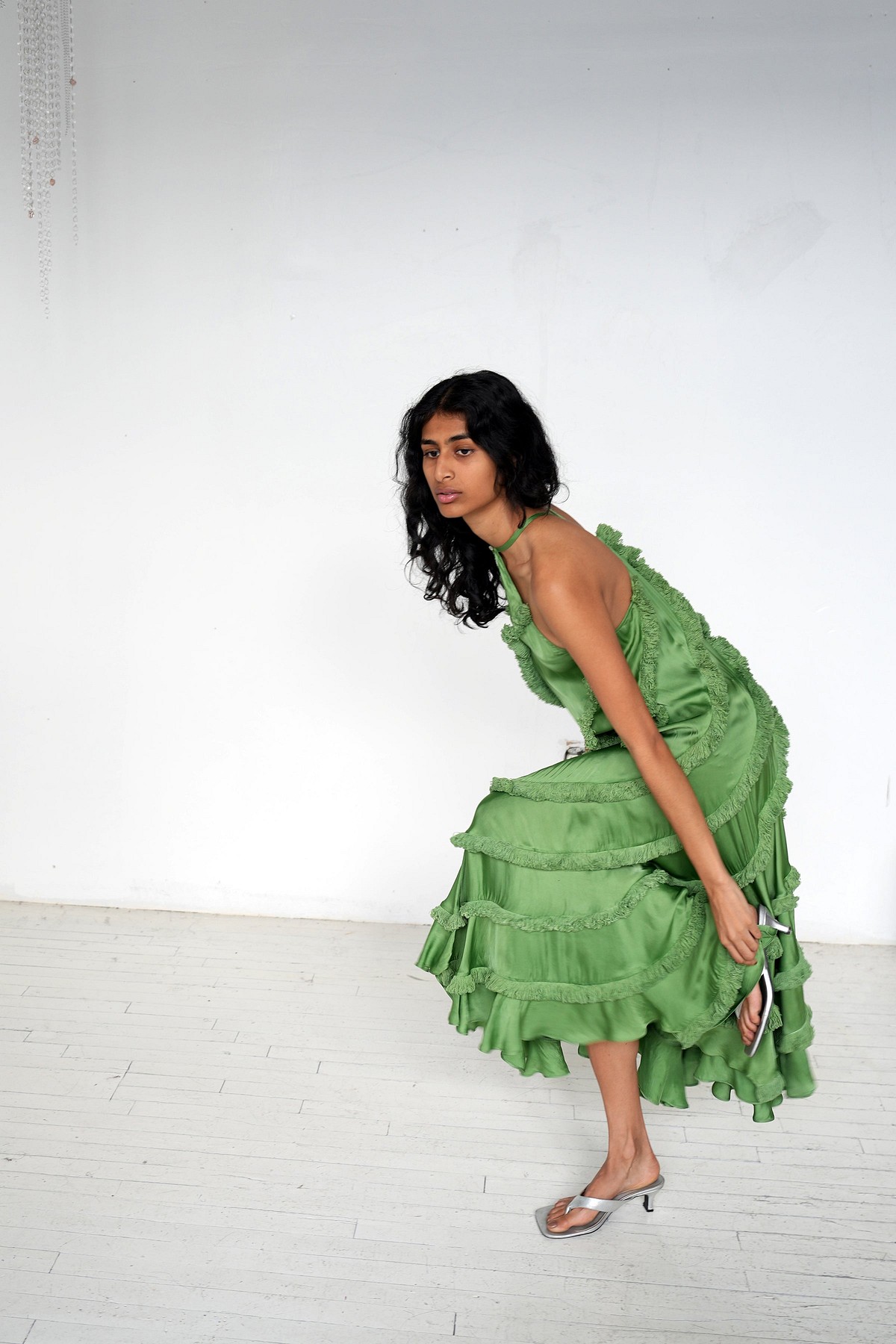green dress with fringe bottom Rachel Allan 70304 - Fringed Halter Prom Dress 0 / Tangerine