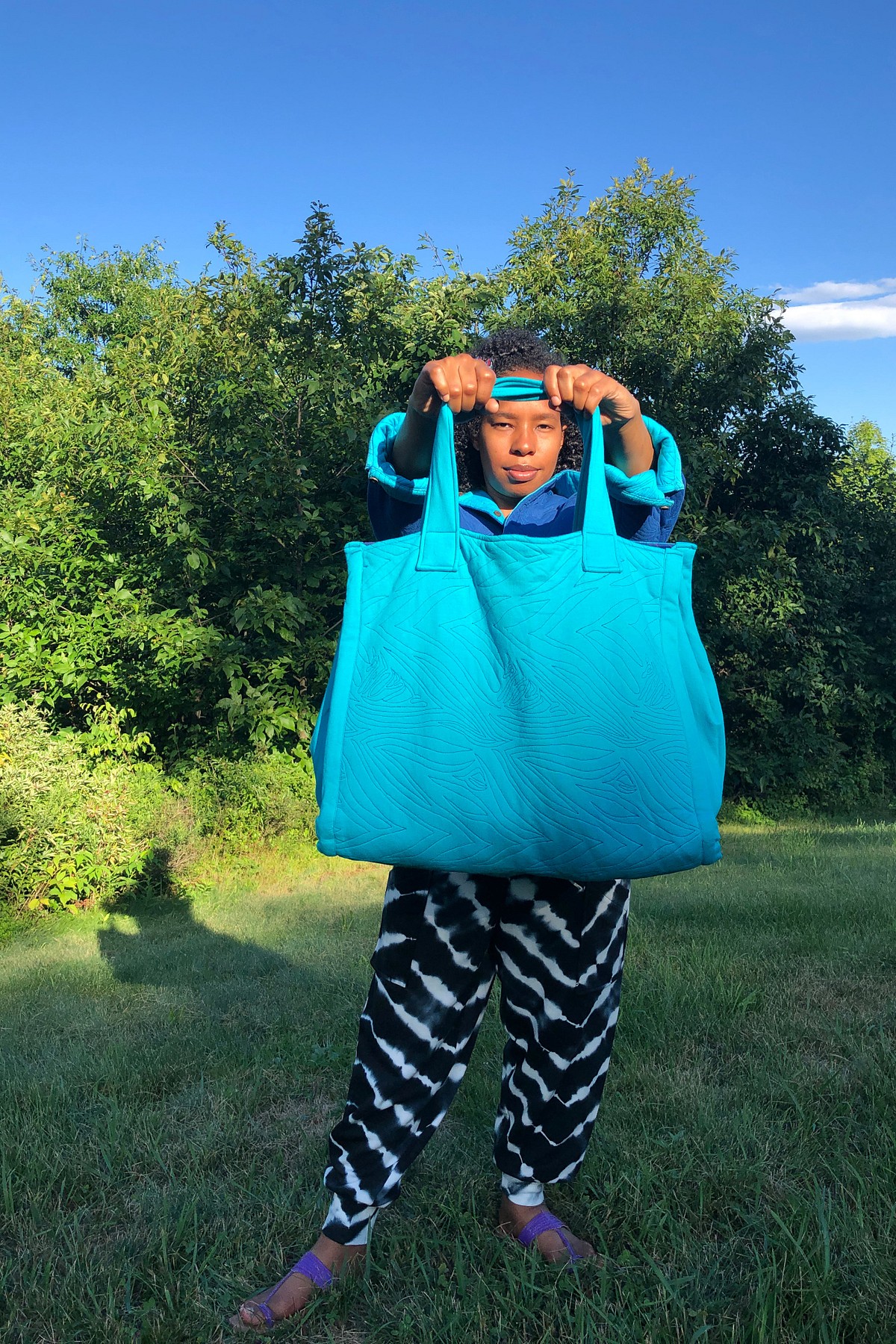 Zebra-Quilted Shopper Tote Bag