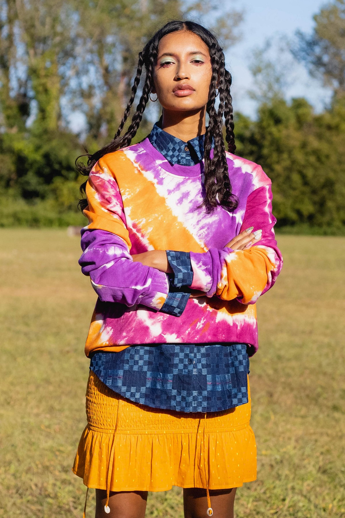 Tie-Dye Long Sleeve Top in Marigold Sunset