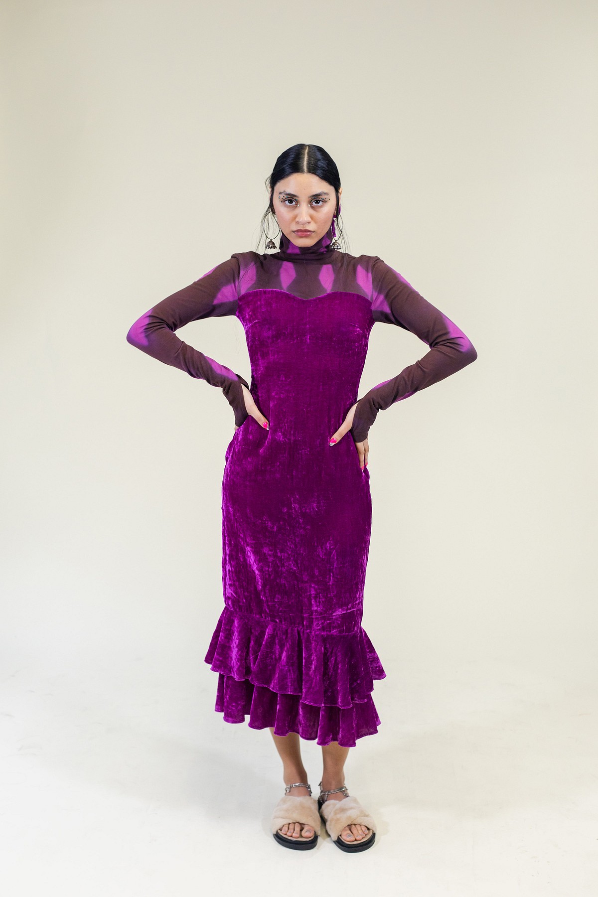 Velvet Turtleneck Midi Dress