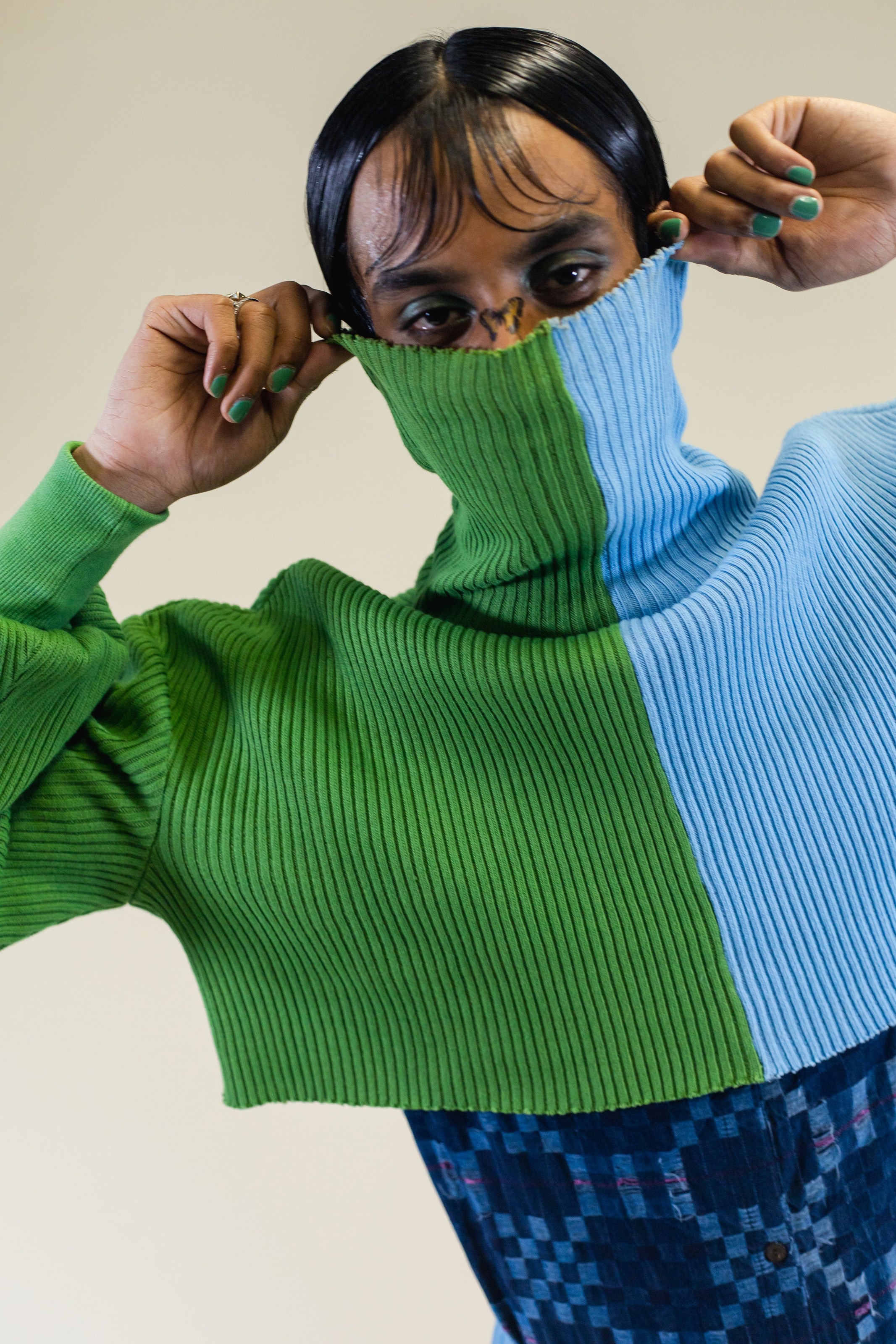 Two Tone Turtleneck Sweater