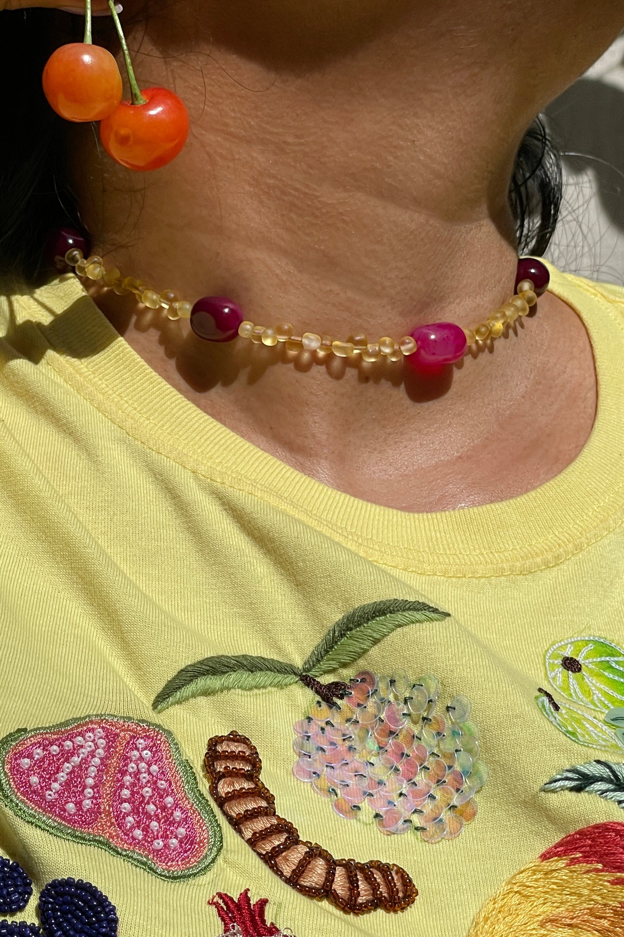 Sour Cherry Necklace with pink agate
