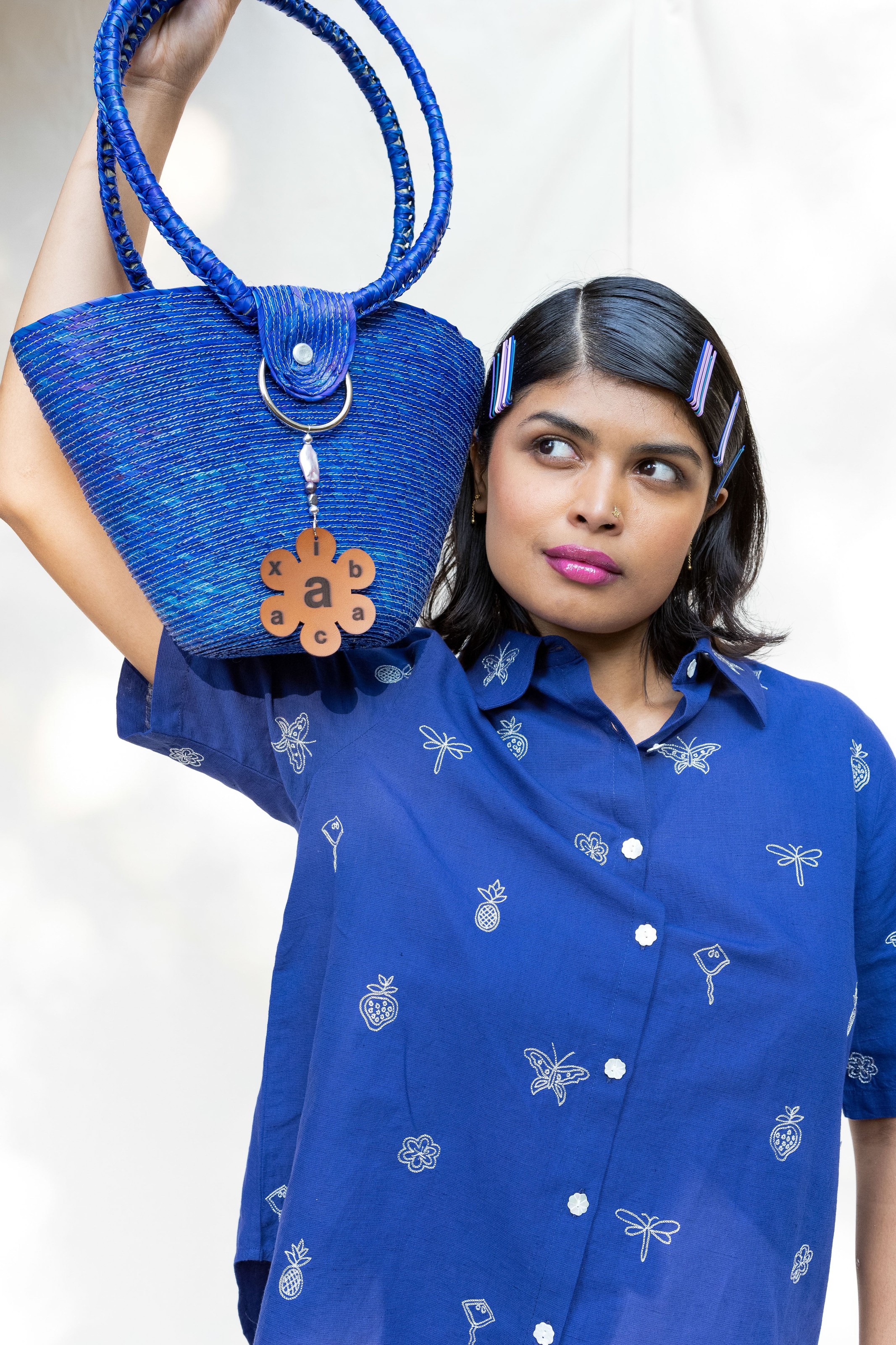 Indigo Blue Mini Basket Bag - abacaxi